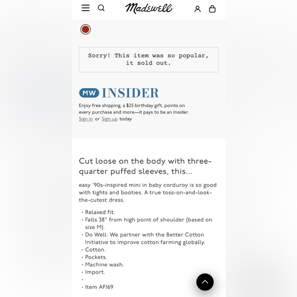 Madewell // Corduroy Puff-Sleeve Mini Dress in Faded Rust - Picture 5 of 9